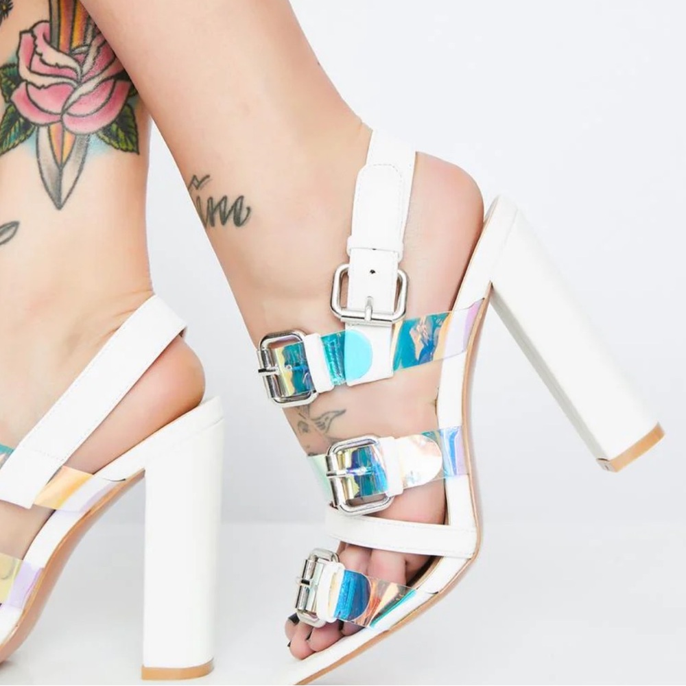 DOLLS KILL SHOES Sz 6 Sandals Holo Iridescent Clear strappy sandal